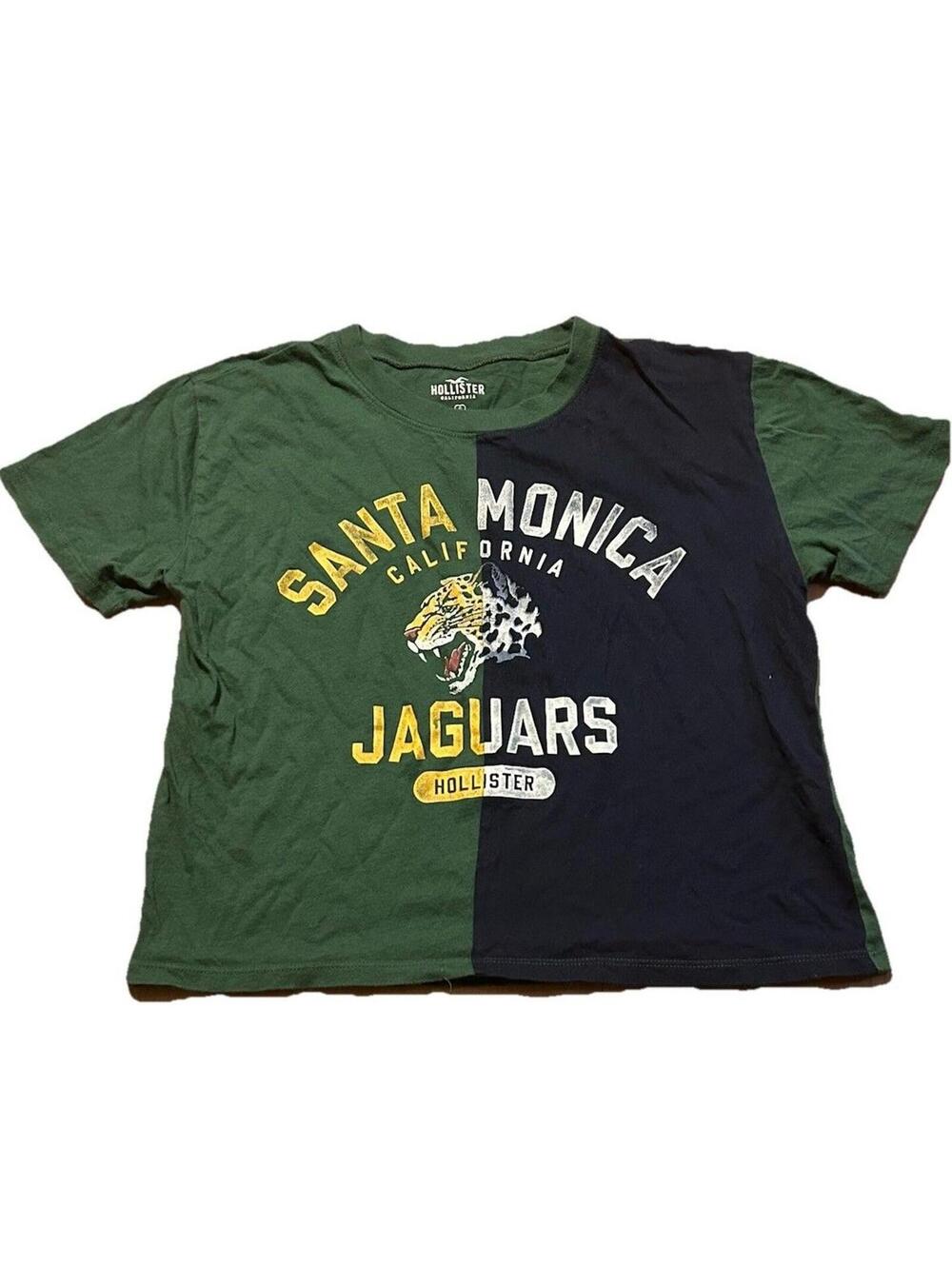 Hollister Women’s Small Cropped Graphic Tee Santa Monica Jaguars Green Navy